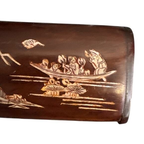 Vintage Wooden Chopstick Box with Inlaid  Mother of Pearl - Picture 8 of 8